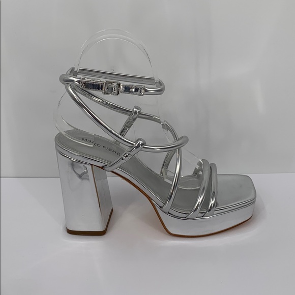 Marc Fisher Godea strappy platform sandals shoe silver chunky ankle strap 7.5 - Picture 1 of 6
